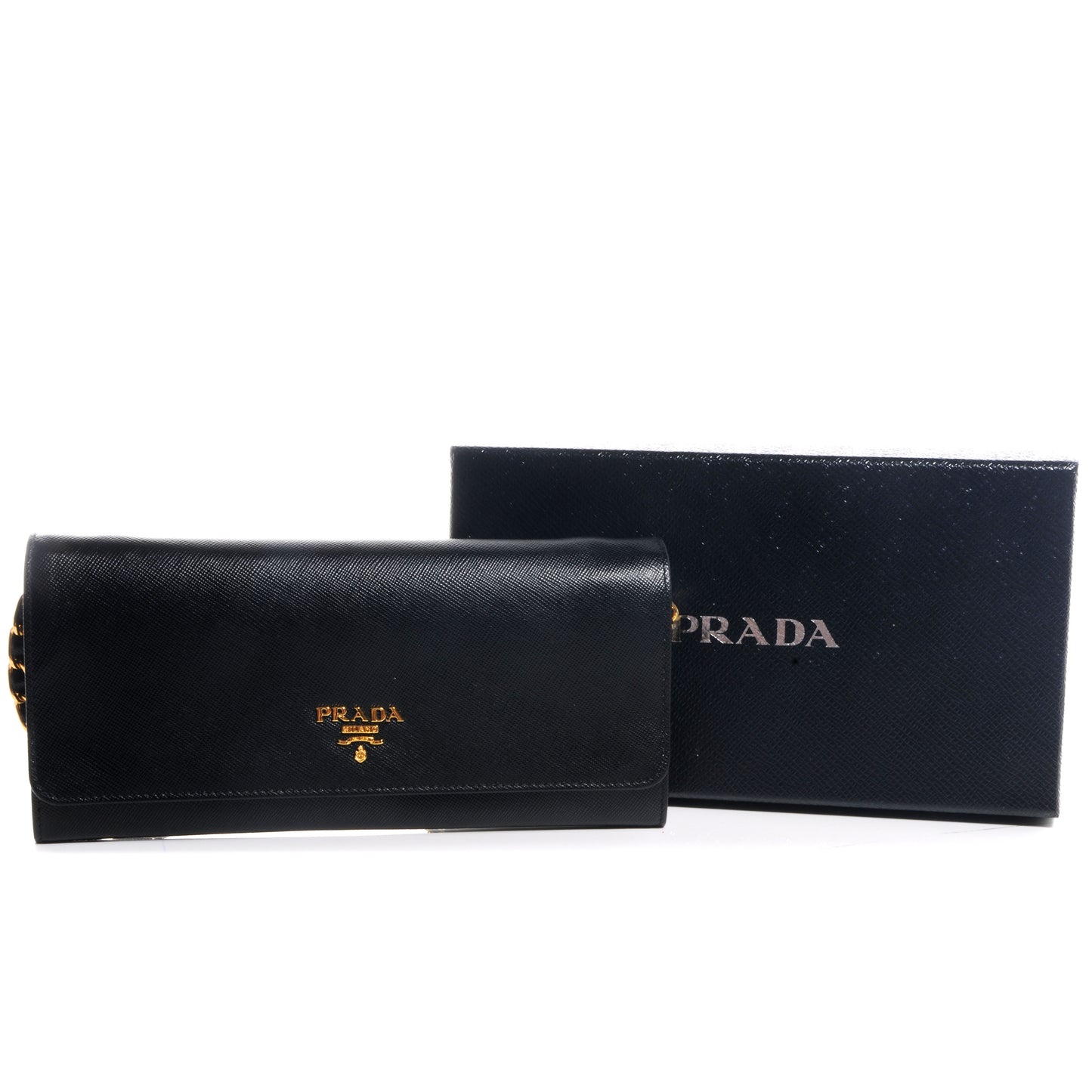 Saffiano Metal Oro Chain Wallet Nero Black