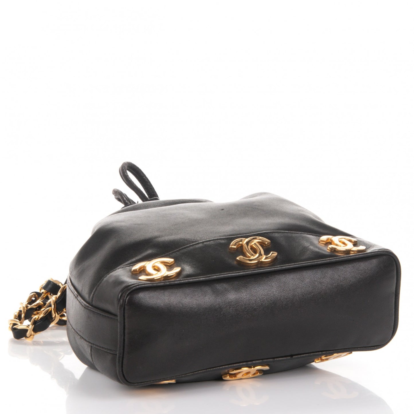 Lambskin CC Drawstring Shoulder Bag Black