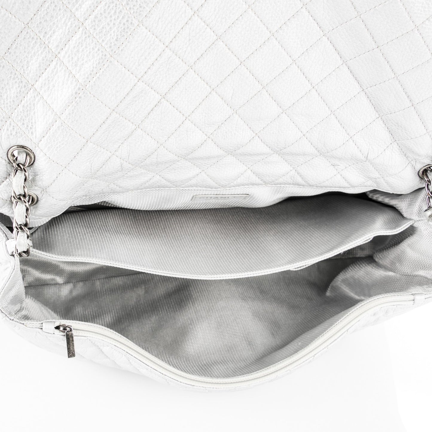 Metallic Calfskin XXL Travel Flap Bag Silver