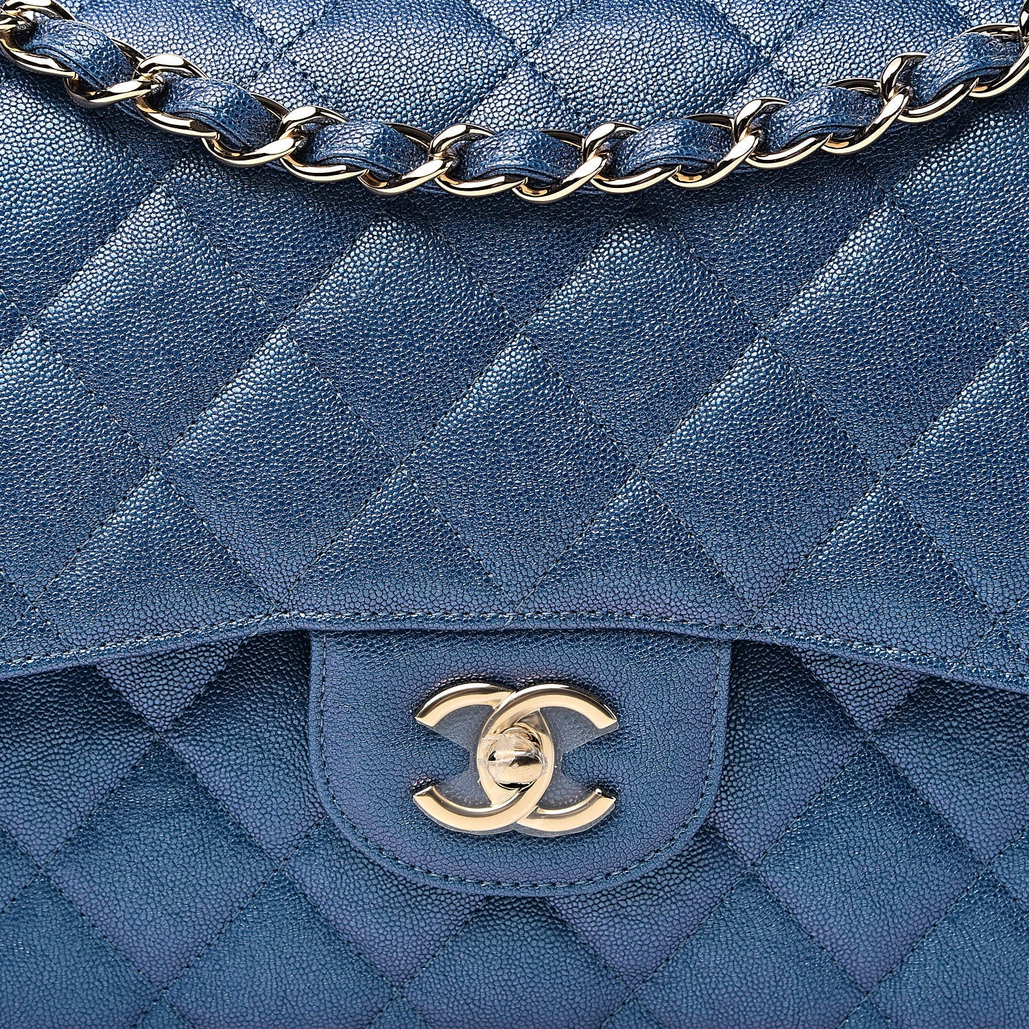 Chanel Iridescent Caviar Quilted Jumbo Double Flap Dark Blue 12 of 13