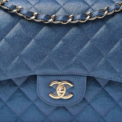 Chanel Iridescent Caviar Quilted Jumbo Double Flap Dark Blue 12 of 13