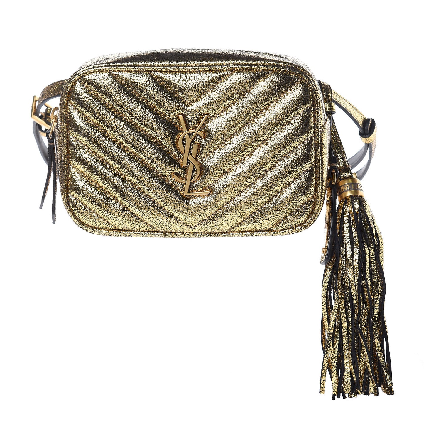 Crinkled Metallic Calfskin Matelasse Monogram Lou Belt Bag Gold