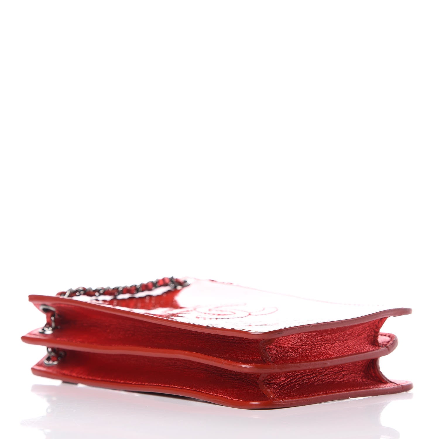 Chanel Metallic Patent Crossbody CC Phone Holder Red 5 of 9