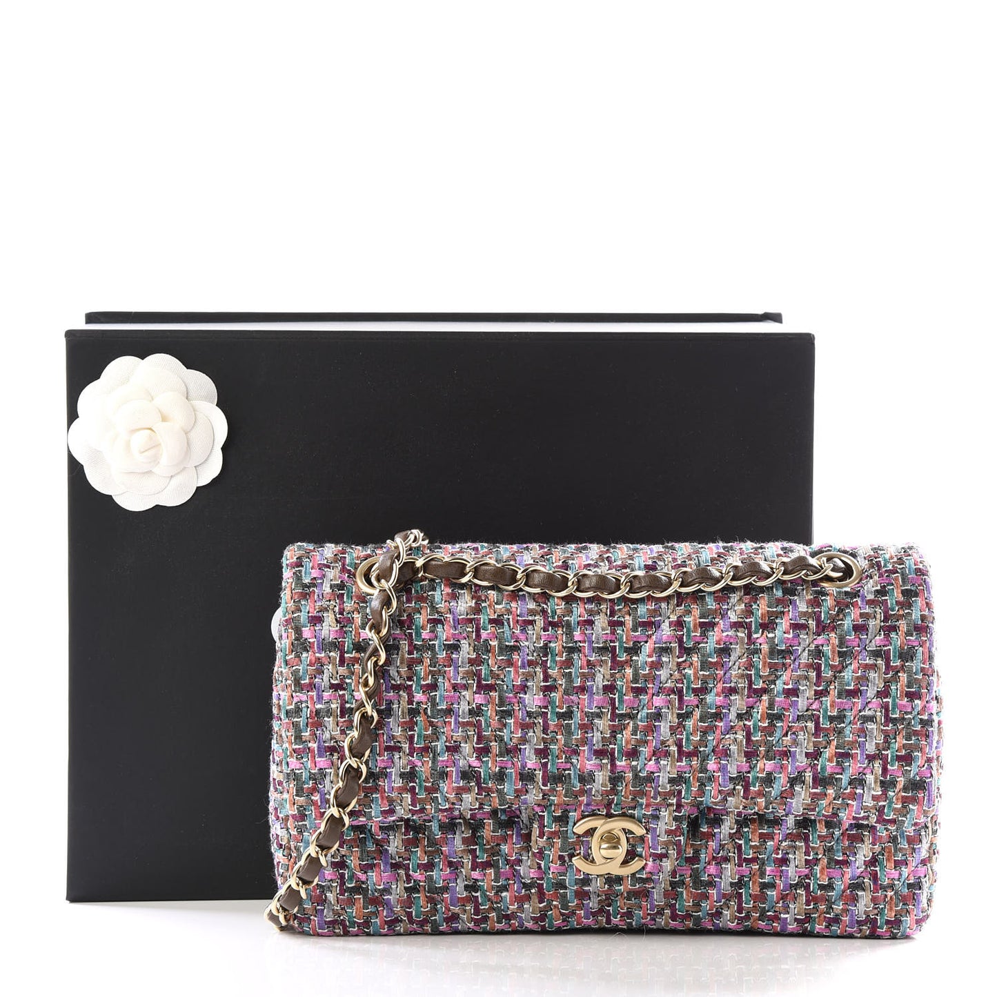 Tweed Quilted Medium Double Flap Burgundy Lilac Multicolor