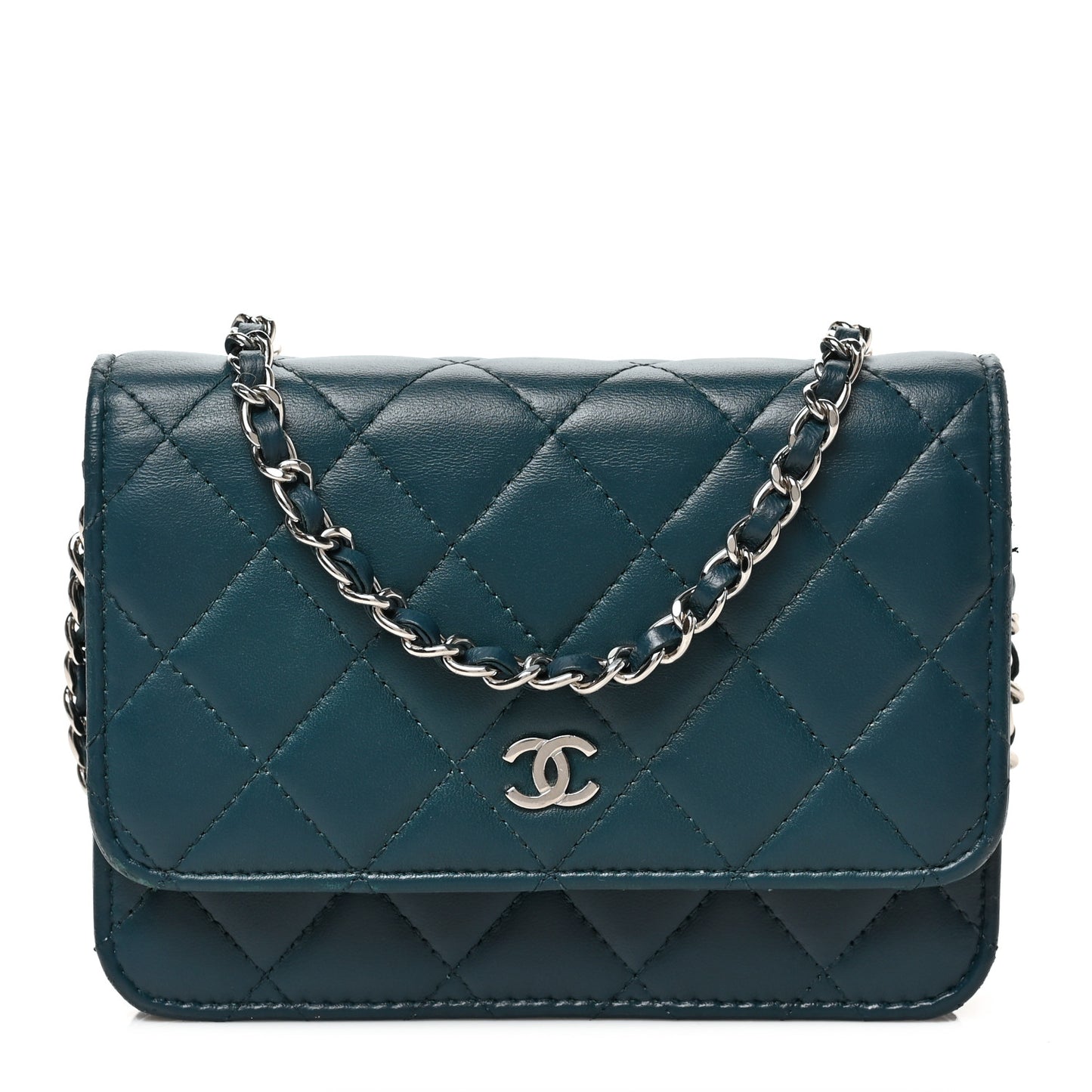 Lambskin Quilted Mini Wallet On Chain WOC Turquoise