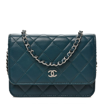 Chanel Lambskin Quilted Mini Wallet On Chain WOC Turquoise 1 of 8