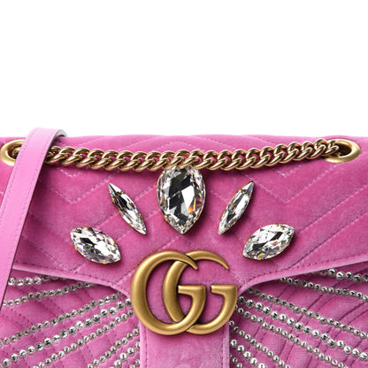 Gucci Velvet Matelasse Marquise Crystals Embroidered Small GG Marmont Shoulder Bag Malva 11 of 11