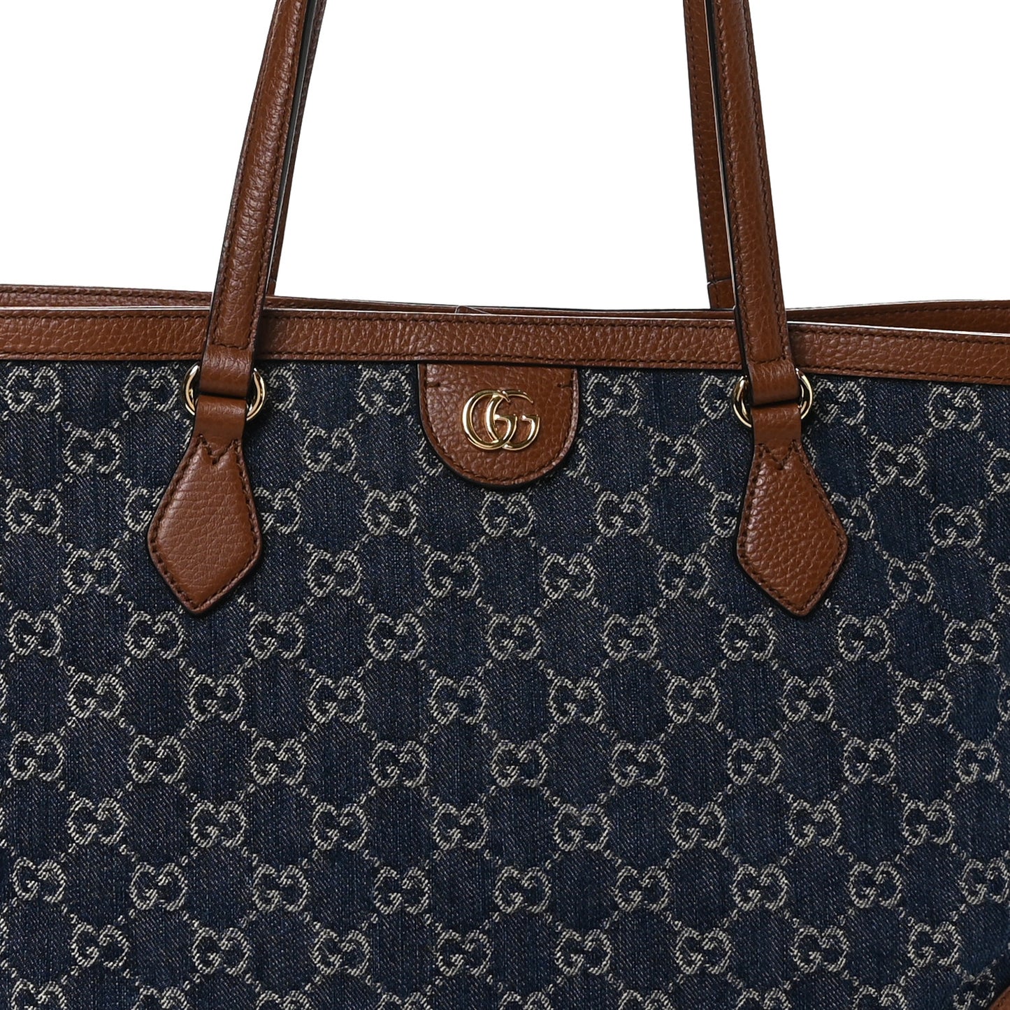 New Denim GG Monogram Medium Ophidia Shopping Tote Blue Tea Cuir