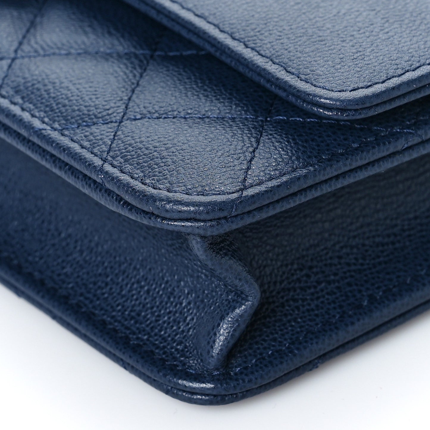 Grained Calfskin Quilted CC Box Wallet On Chain WOC Navy