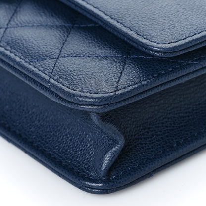Chanel Grained Calfskin Quilted CC Box Wallet On Chain WOC Navy 10 of 11