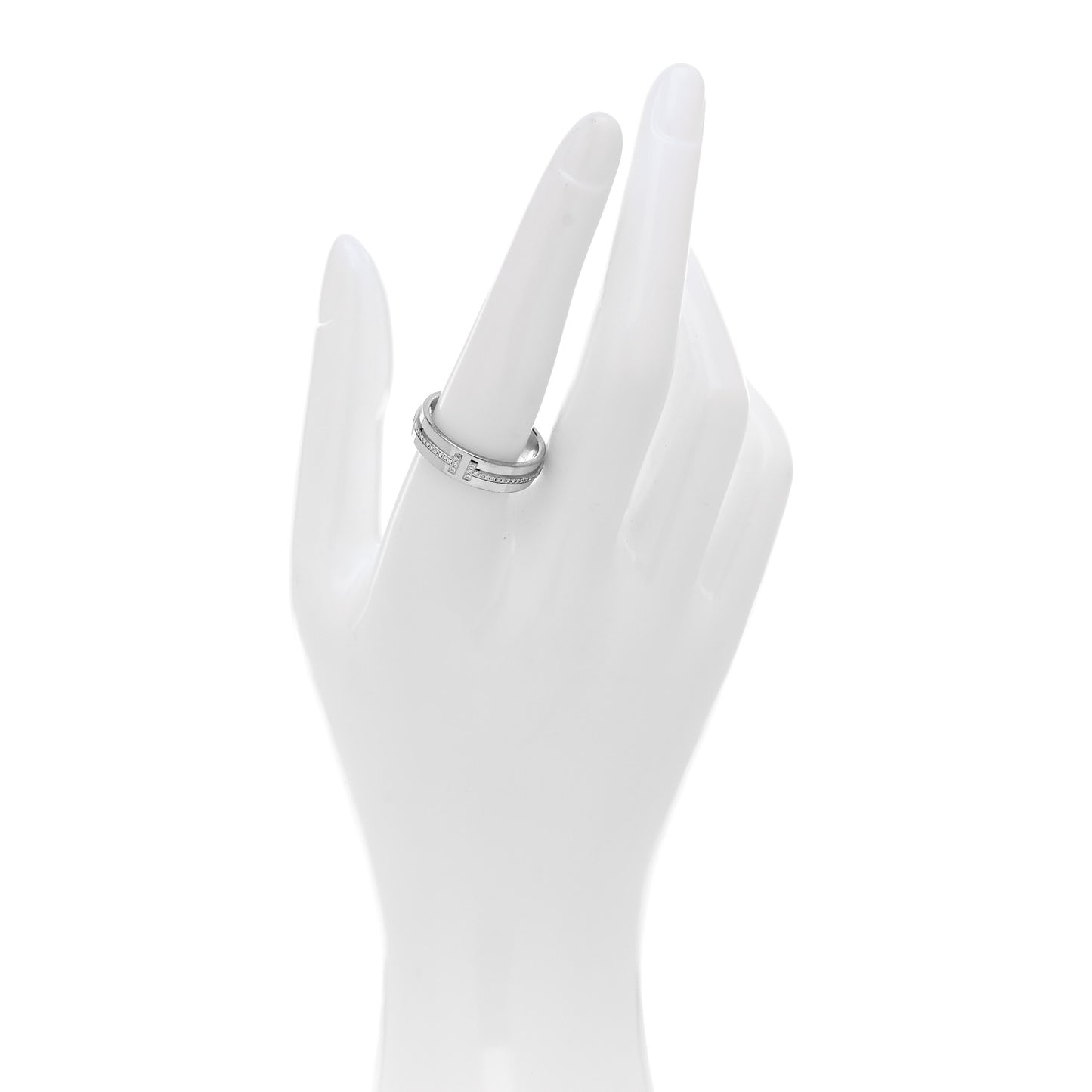 18K White Gold Diamond Wide T Two Ring 58 8.5