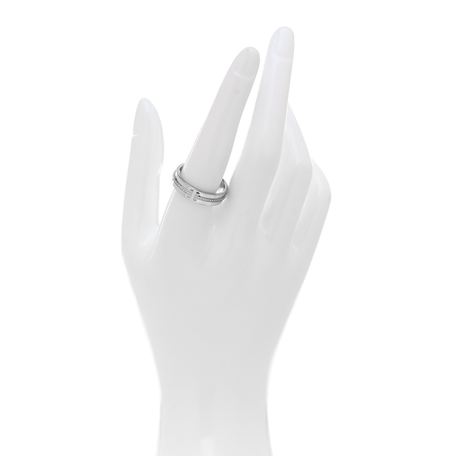 Tiffany 18K White Gold Diamond Wide T Two Ring 58 8.5 2 of 5