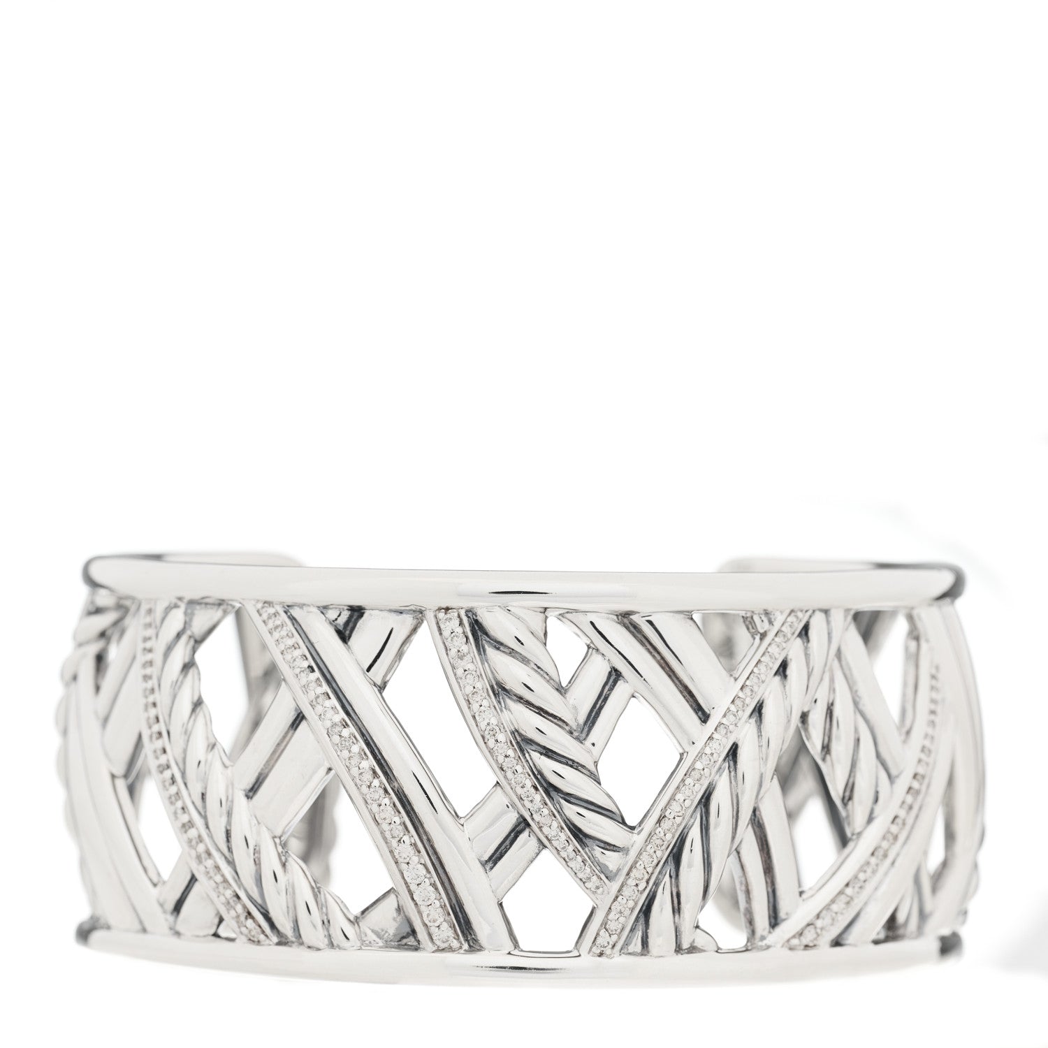 David Yurman Sterling Silver Diamond Papyrus Narrow Cuff Bracelet 1 of 3