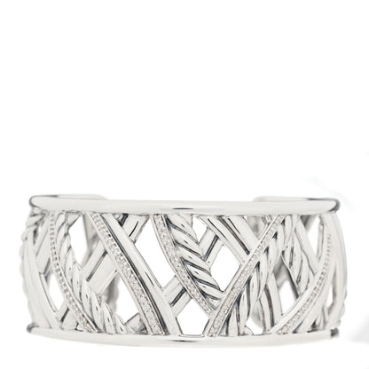 David Yurman Sterling Silver Diamond Papyrus Narrow Cuff Bracelet 1 of 3