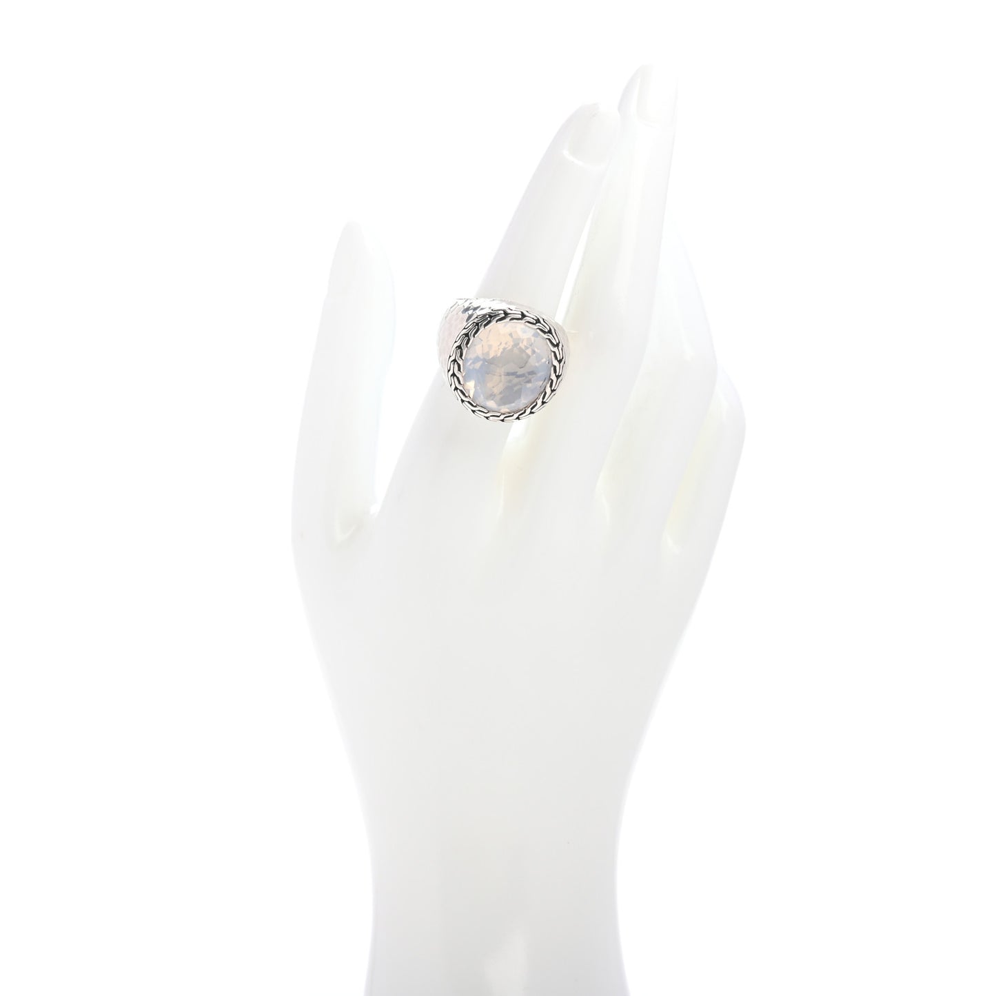 Sterling Silver Moon Quartz Bamboo Dome Ring 54 7