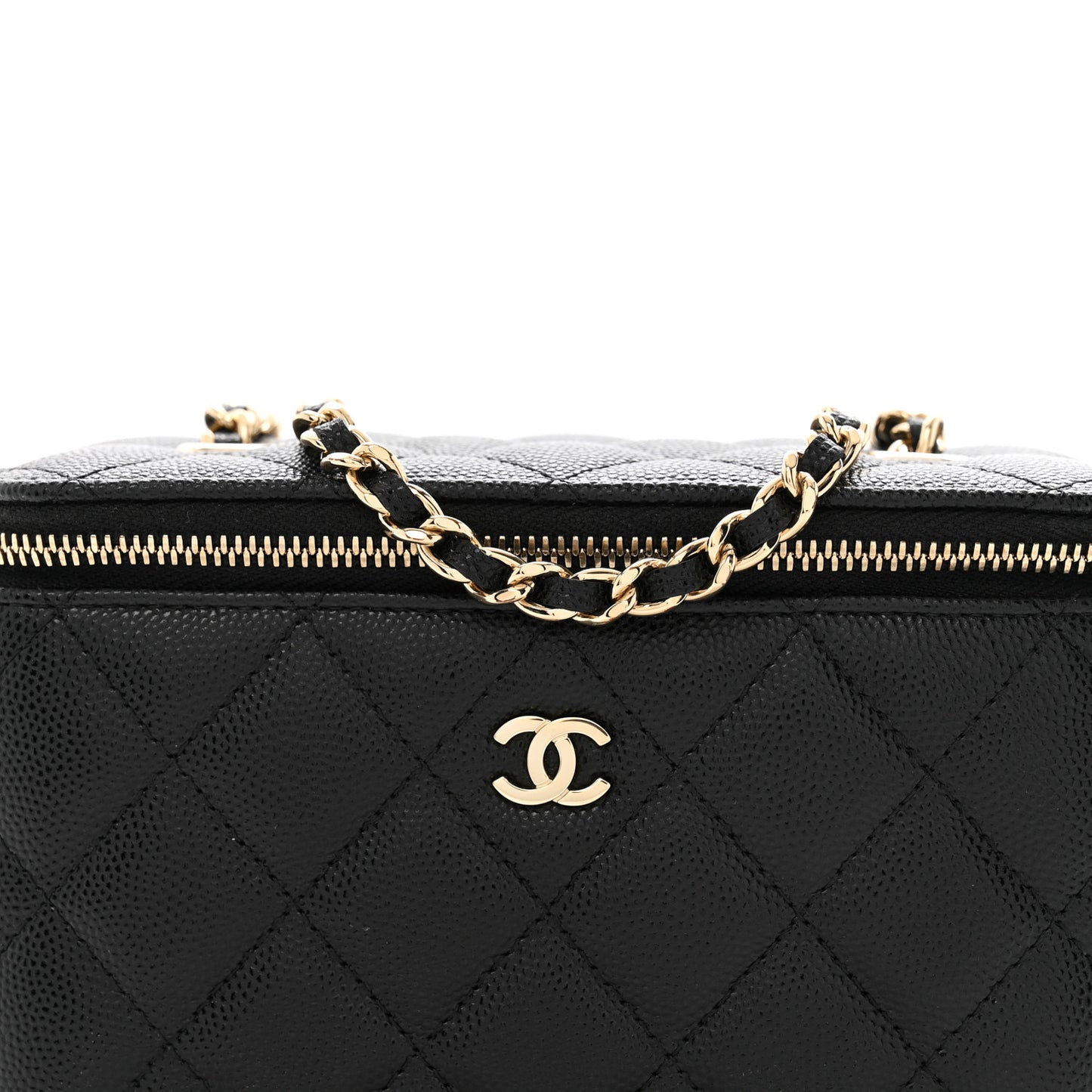 Caviar Quilted Small Vanity Case With Chain Black