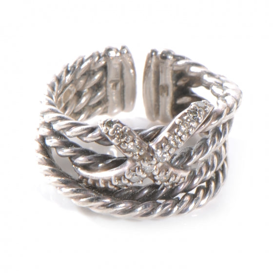 Sterling Silver Diamond X Crossover Ring 6