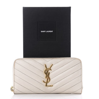 Saint Laurent Grain De Poudre Matelasse Chevron Monogram Zip Around Wallet Porcellana 11 of 11