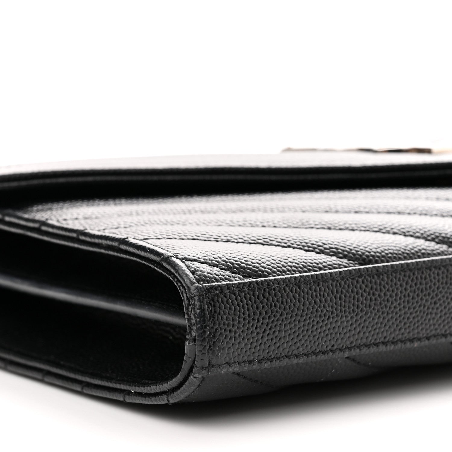 Saint Laurent Grain De Poudre Matelasse Chevron Monogram Chain Wallet Black 8 of 13