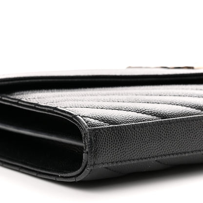 Saint Laurent Grain De Poudre Matelasse Chevron Monogram Chain Wallet Black 8 of 13