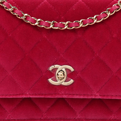 Chanel Velvet Quilted Pearl Crush Wallet On Chain WOC Pink 9 of 11