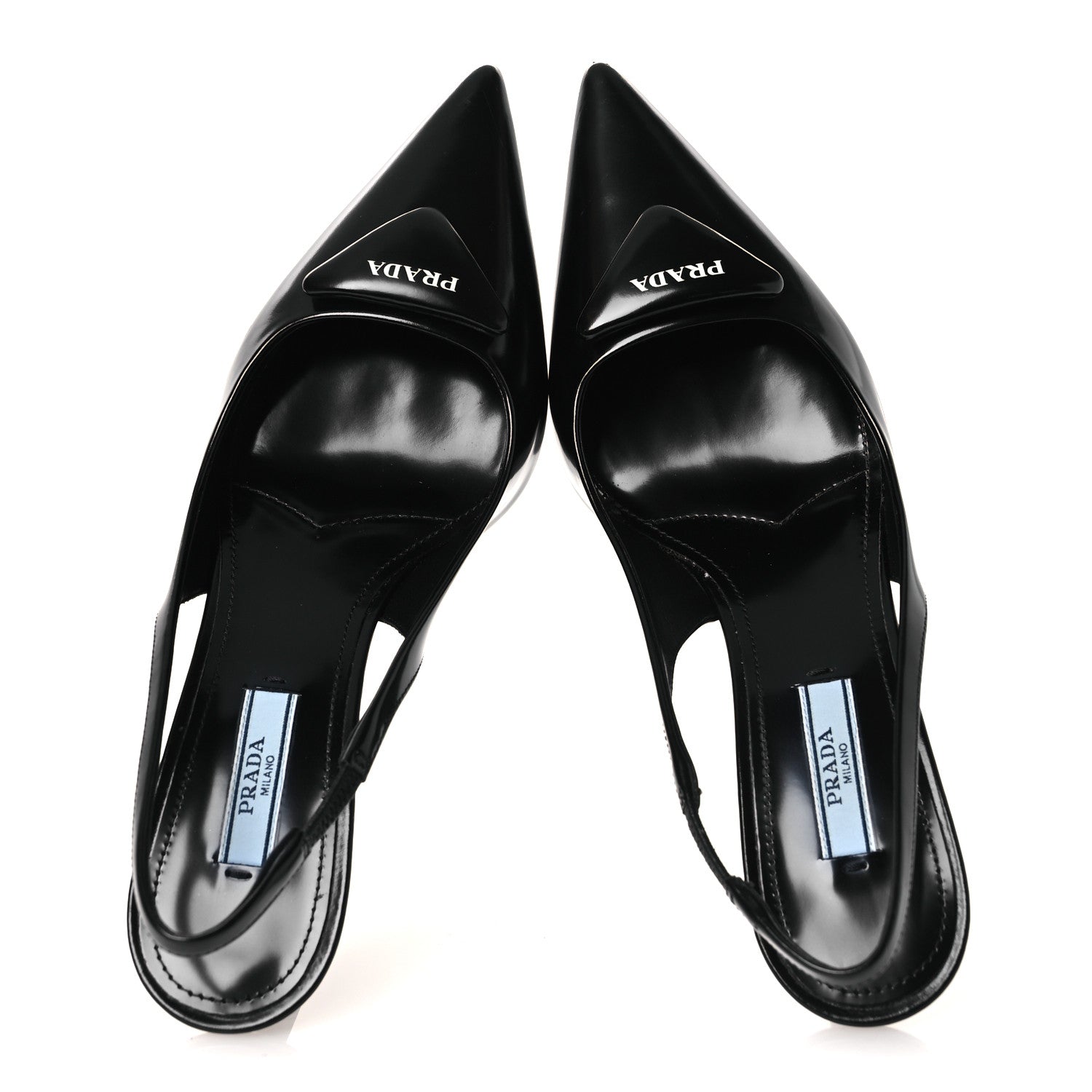 Prada Spazzolato Triangle Logo Pointed Toe 75mm Slingback Pumps 36.5 Black 2 of 10
