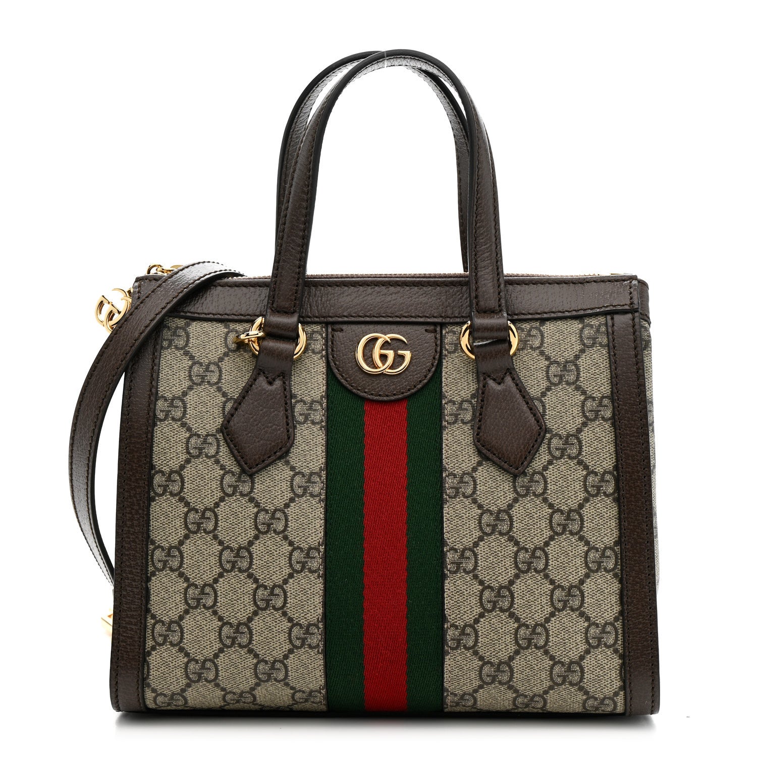 Gucci GG Supreme Monogram Textured Calfskin Web Small Ophidia Tote Bag Beige Ebony New Acero 1 of 13