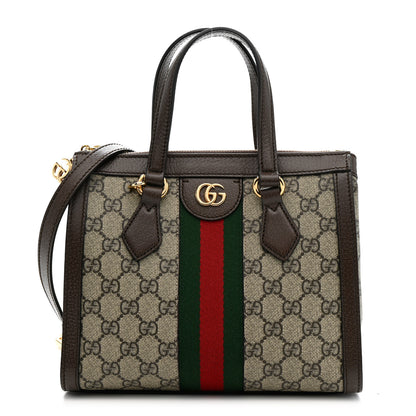 Gucci GG Supreme Monogram Textured Calfskin Web Small Ophidia Tote Bag Beige Ebony New Acero 1 of 13