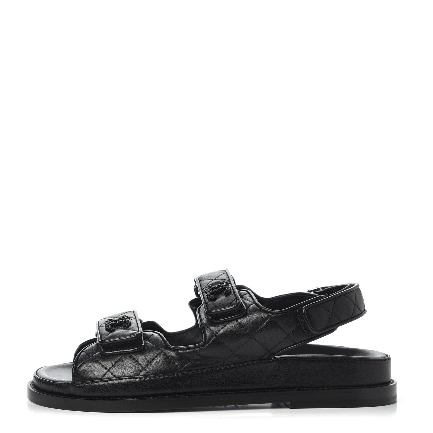 Chanel Lambskin Velcro Dad Sandals 36.5 Black 1 of 11