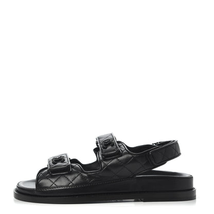 Chanel Lambskin Velcro Dad Sandals 36.5 Black 1 of 11