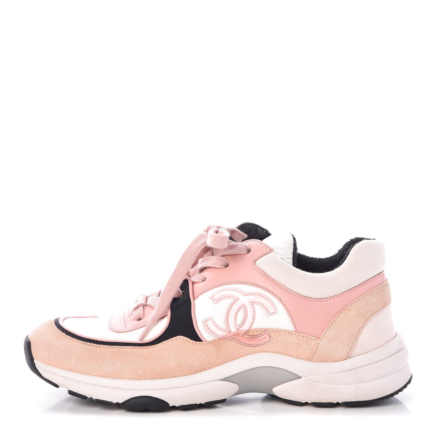 Chanel Nylon Lambskin Suede Calfskin CC Sneakers 37.5 Pink 1 of 8