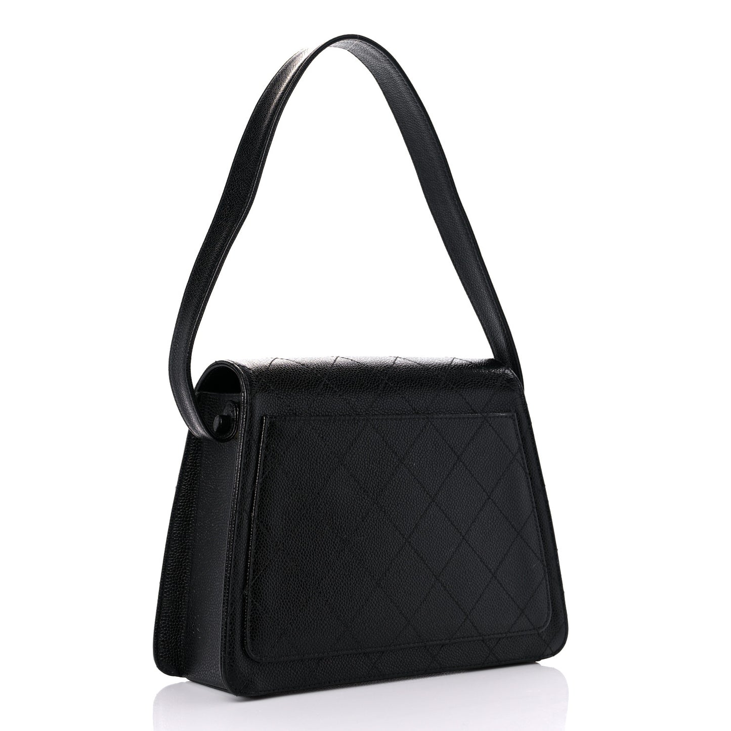 Caviar Stitched Shoulder Flap Bag Black