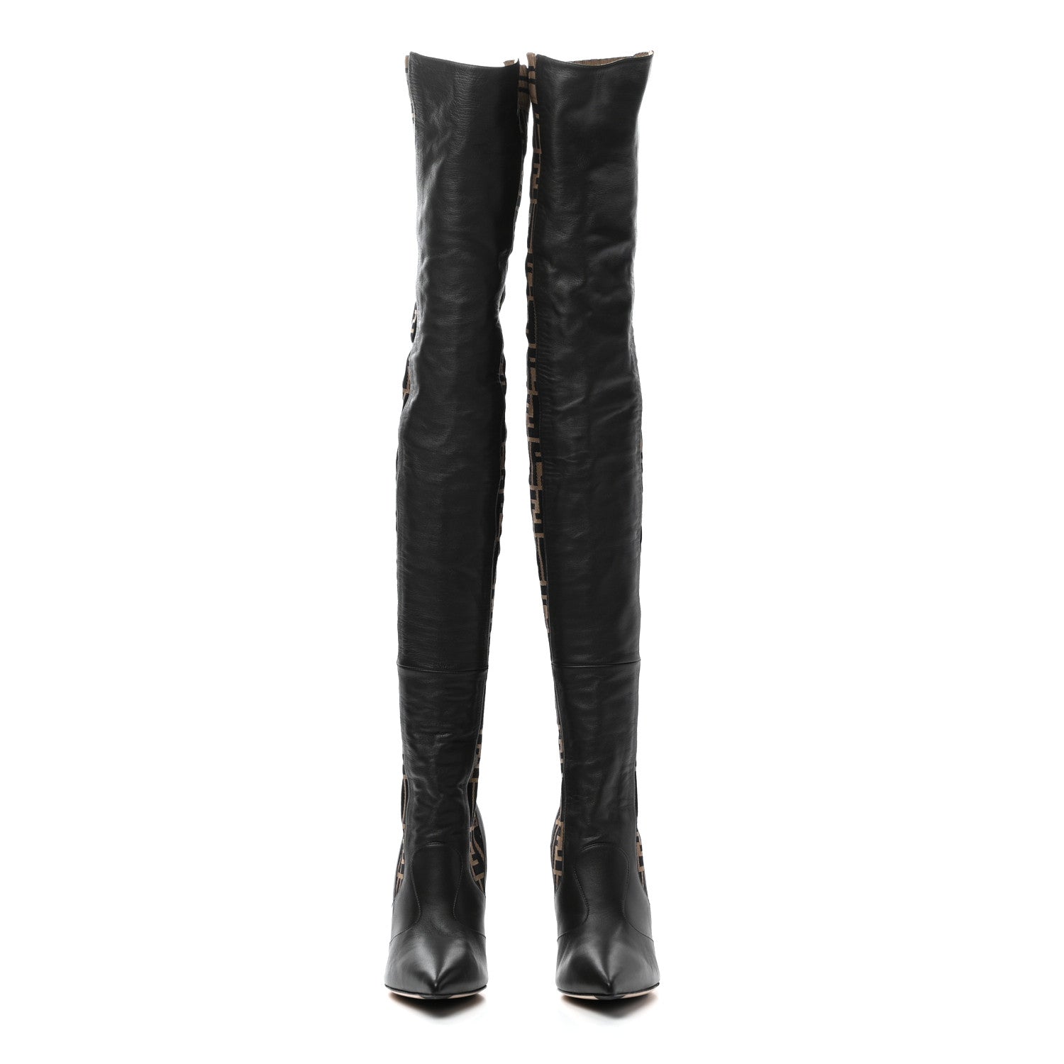 Fendi Nappa Microfiber Fabric FF Rockoko Thigh High 105mm Boots 40 Ebano Tobacco Brown 2 of 6