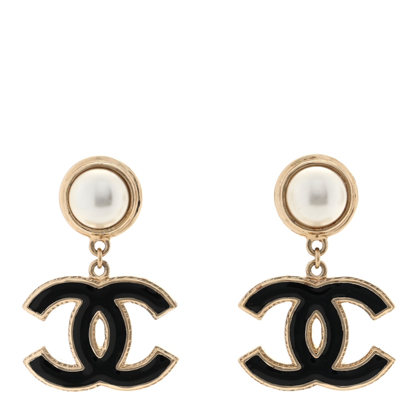 Pearl Enamel CC Drop Earrings Black