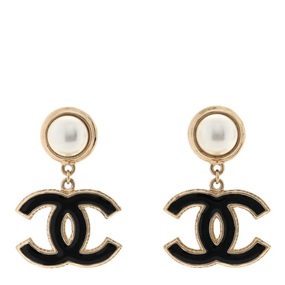 Chanel Pearl Enamel CC Drop Earrings Black 1 of 8