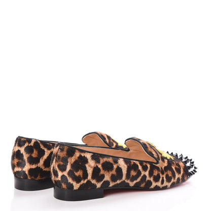 Christian Louboutin Pony Hair Print Spikes Womens Intern Flat Loafers 37 Leopard Black 4 of 7