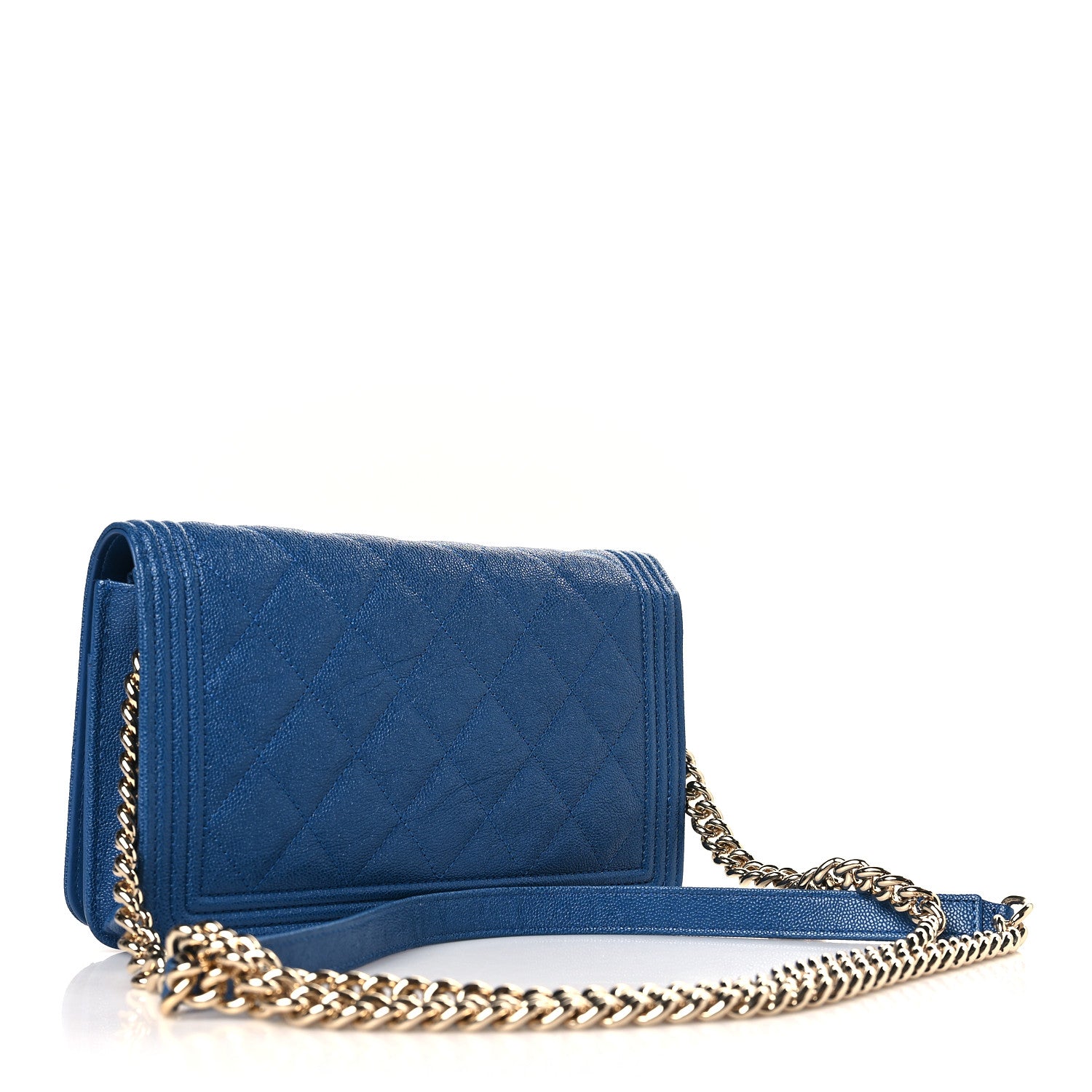 Chanel Caviar Quilted Boy Wallet On Chain WOC Blue 3 of 9