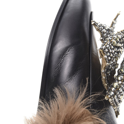 Gucci Malaga Kid Fur Crystal Bow Embroidered Womens Princetown Slippers 35.5 Black 9 of 11