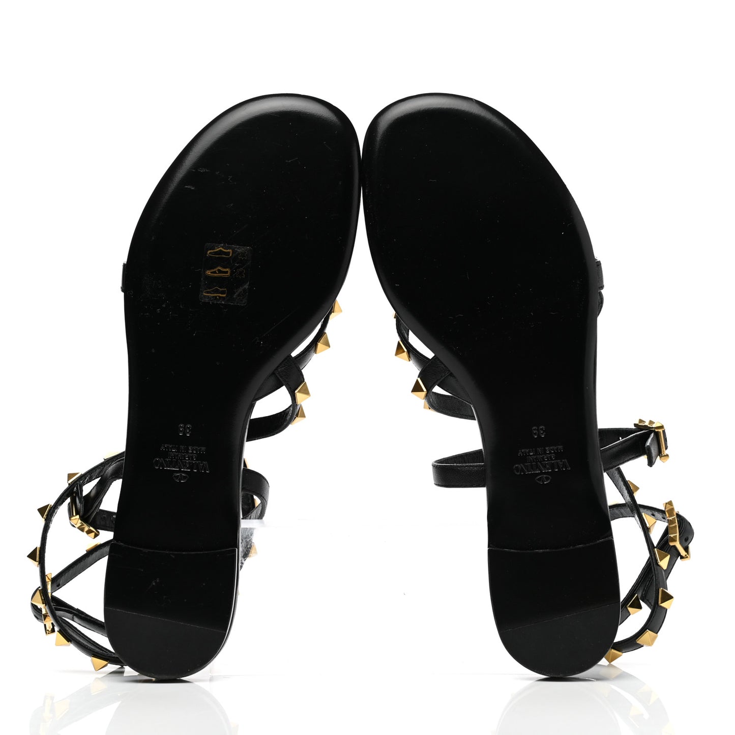 Nappa Rockstud Flair Ankle Wrap Flat Sandals 39 Black