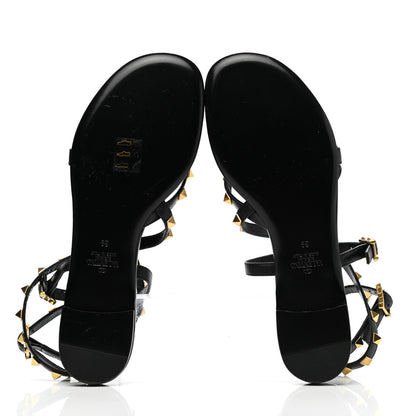 Valentino Garavani Nappa Rockstud Flair Ankle Wrap Flat Sandals 39 Black 5 of 7