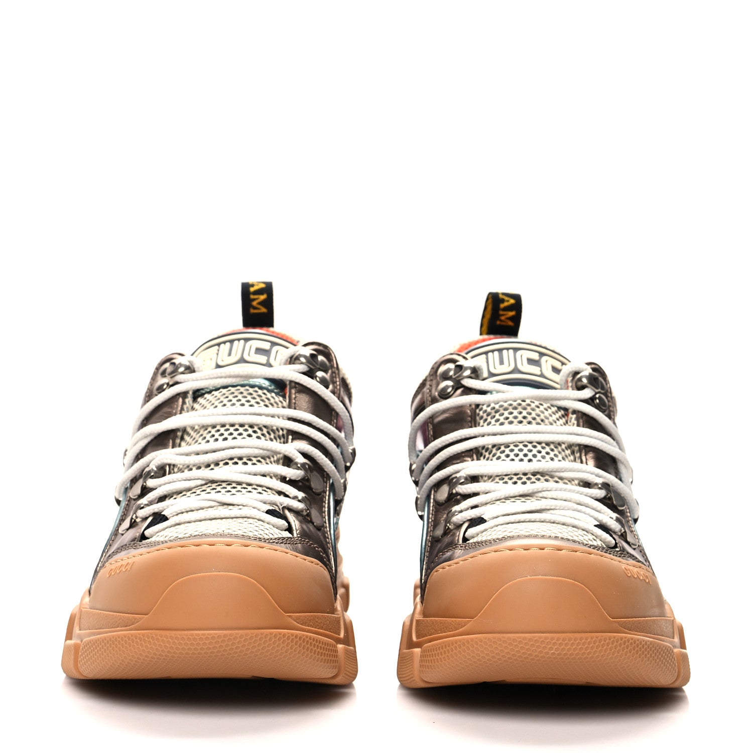 Gucci X SEGA Metallic Calfskin Mesh Womens Flashtrek Sneakers 38 Rame Mystic White Lago 2 of 7