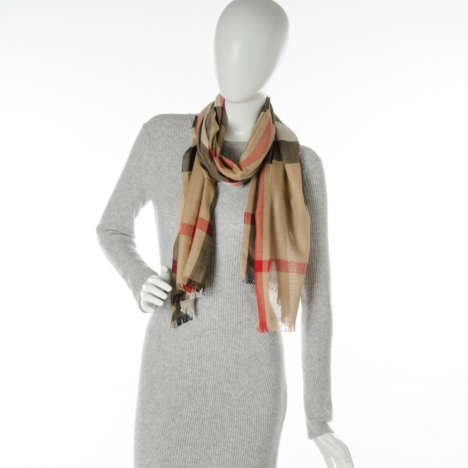 Burberry Silk Cashmere Mega Check Lightweight Scarf Camel 2 of 5