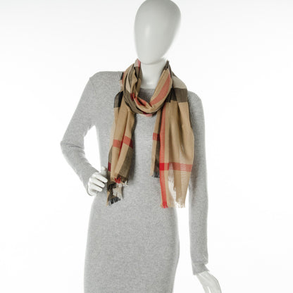 Burberry Silk Cashmere Mega Check Lightweight Scarf Camel 2 of 5