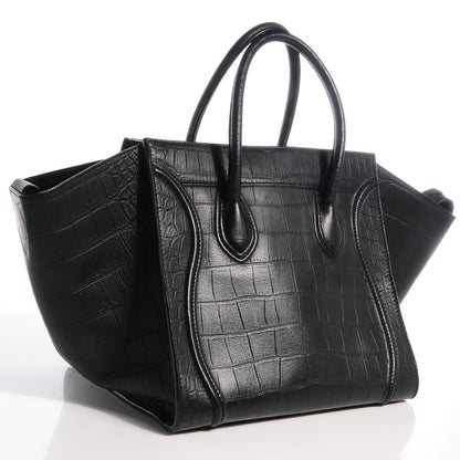 Celine Crocodile Embossed Medium Phantom Luggage Black 3 of 7