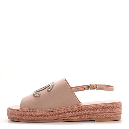 Chanel Canvas Strass CC Espadrille Slingback Sandals 39 Pink 1 of 10
