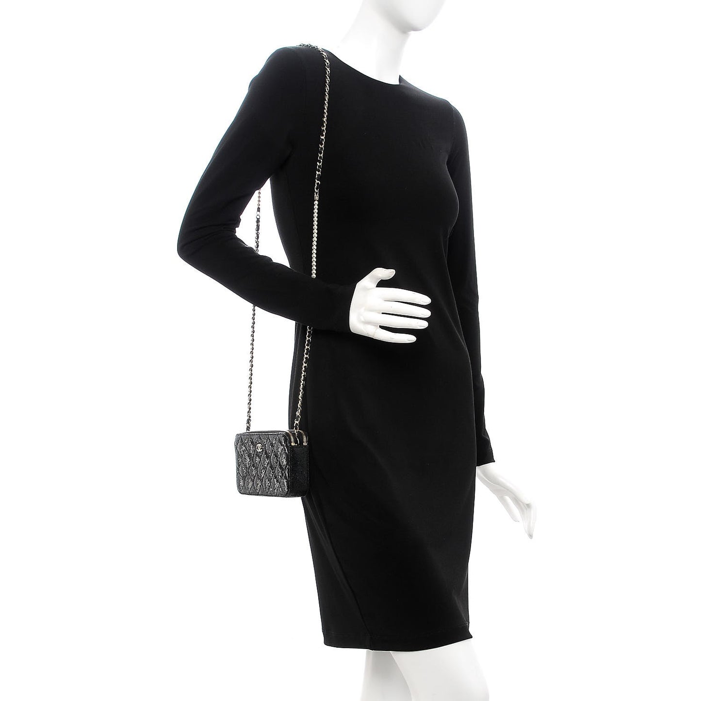 Crackled Patent Calfskin Quilted Small Clutch With Pearl Chain Black
