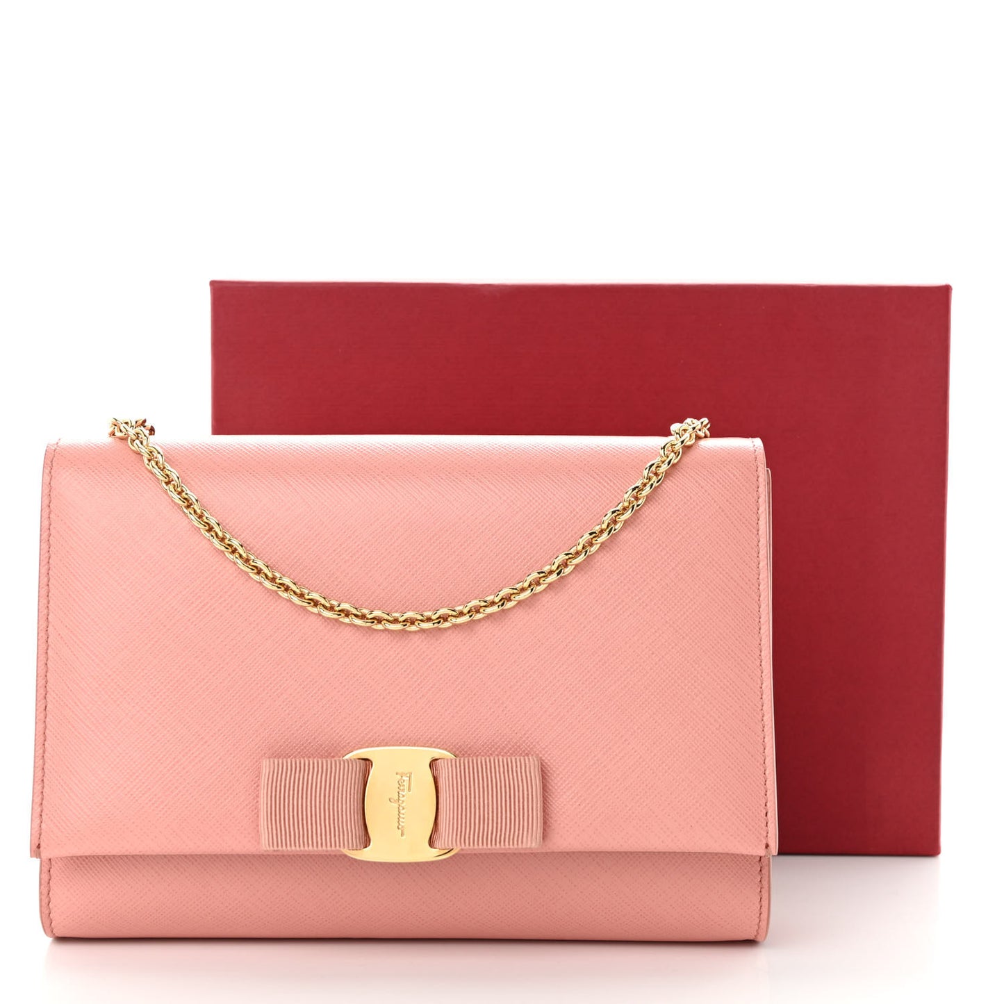 Hammered Calfskin Mini Miss Vara Bow Chain Bag Pink