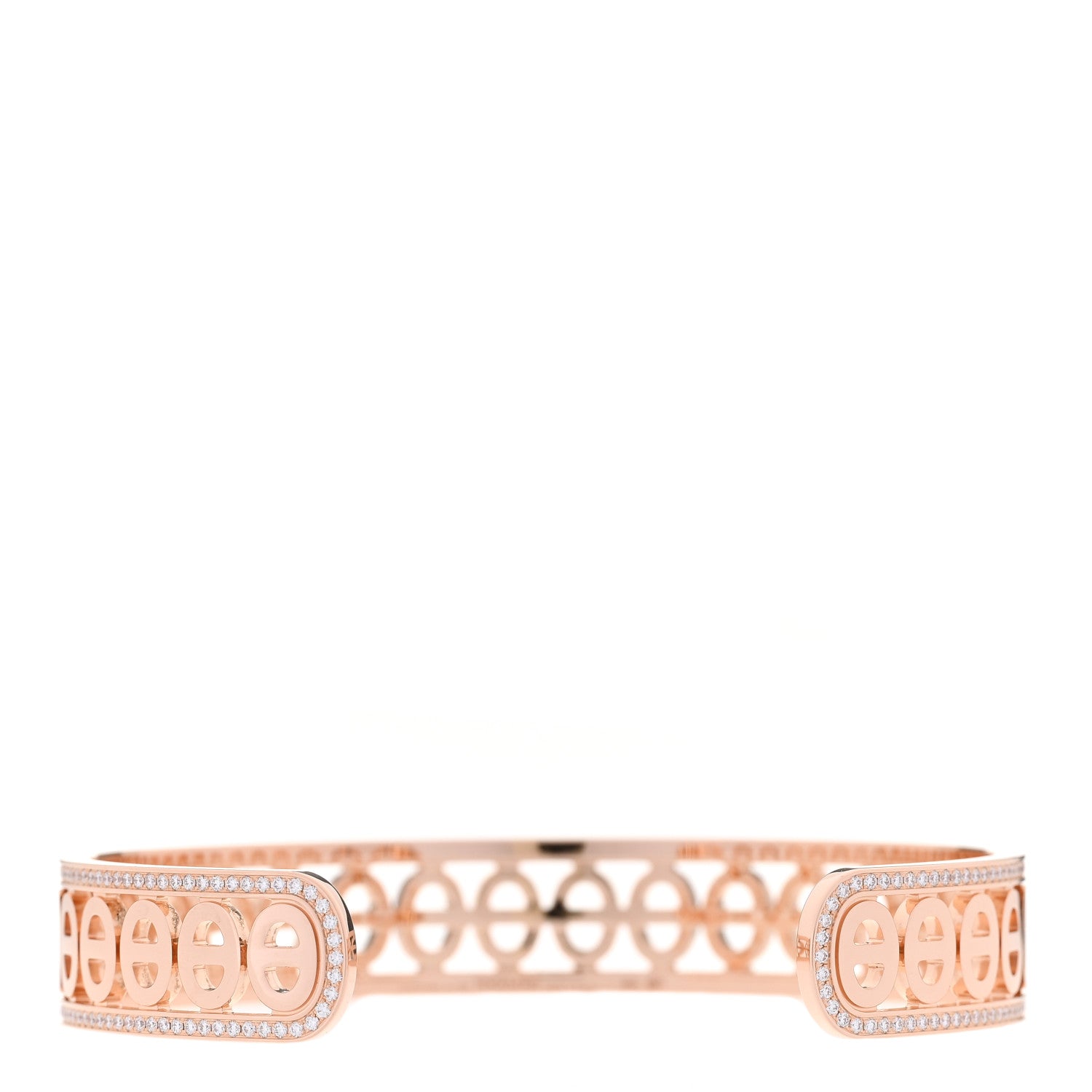 Hermes 18K Rose Gold Diamond PM Chaine d'Ancre Divine Cuff Bracelet LG 2 of 4