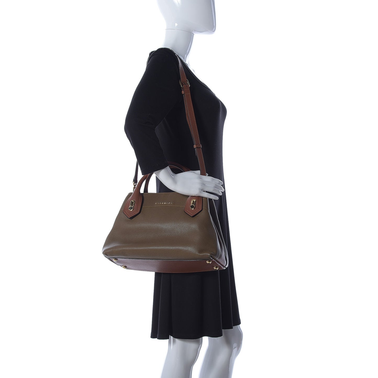 Mini Grain Calfskin Bi-Color Small Barnsburry Tote Clay Green Burnt Toffee
