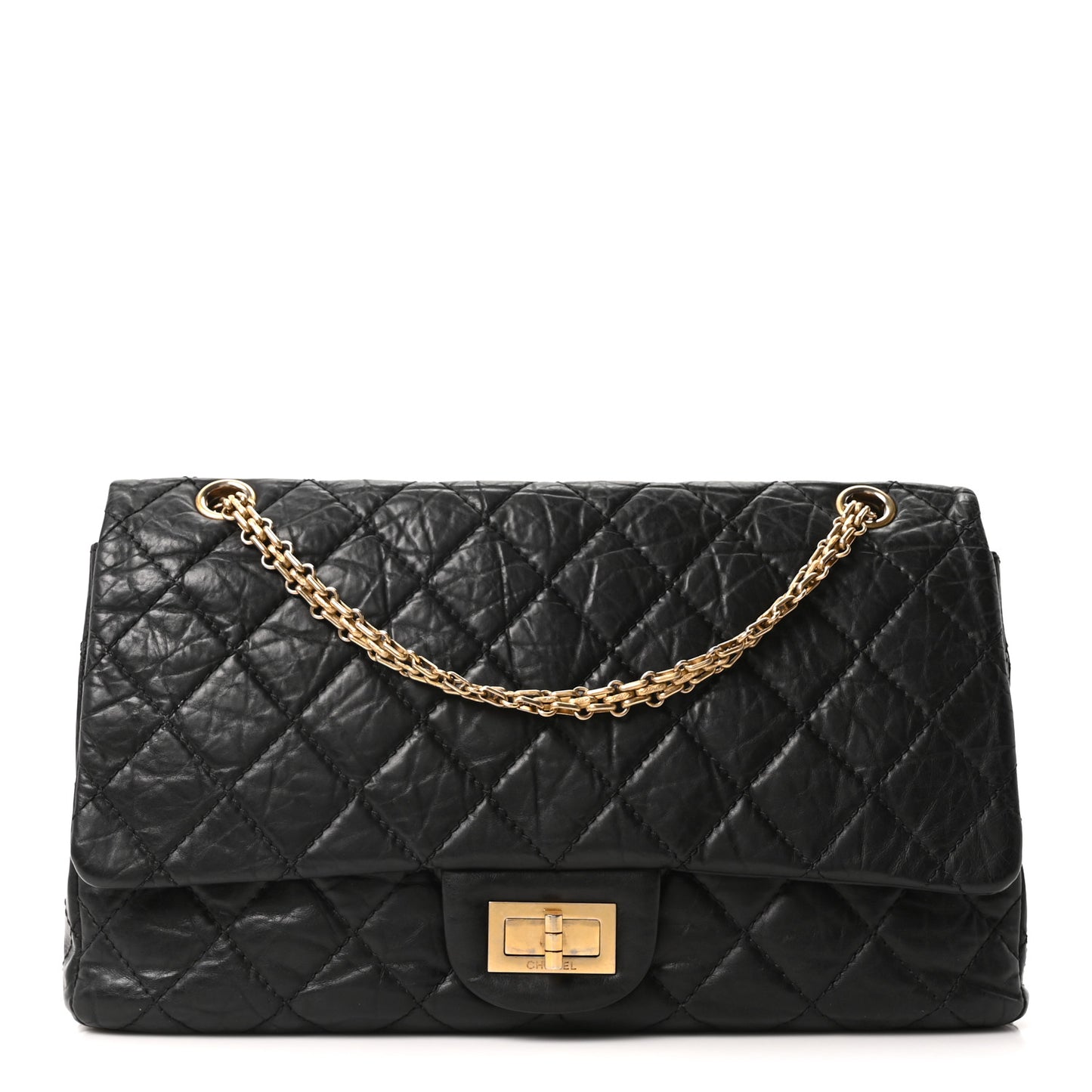 Aged Calfskin Quilted 2.55 Reissue 227 Flap Black
